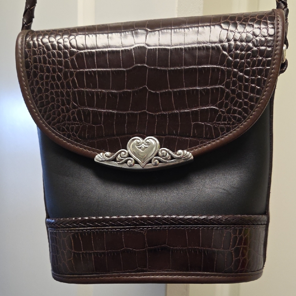 Brighton EUC Elegant Brown and Black Shoulder Strap Leather Bag and Change Purse